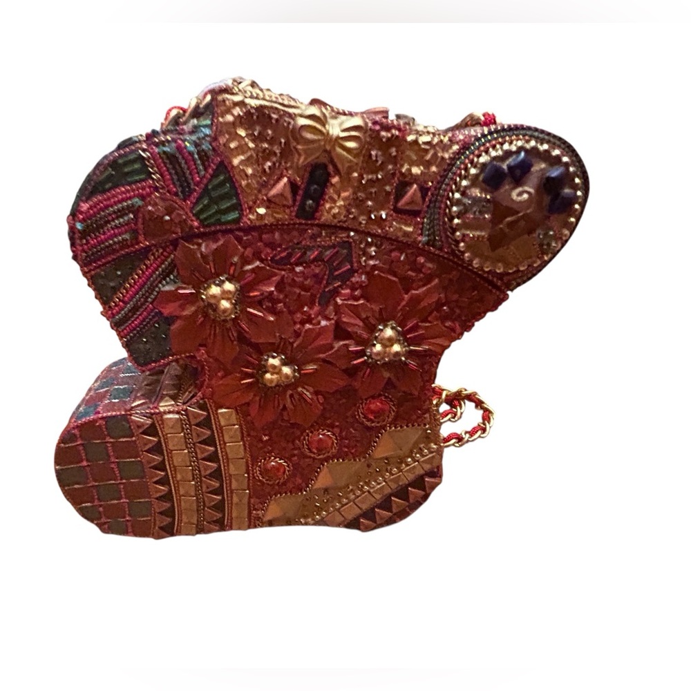 Christmas Stocking Jeweled Beaded Box Purse Clutch Handbag Holiday Unique - Picture 4 of 13